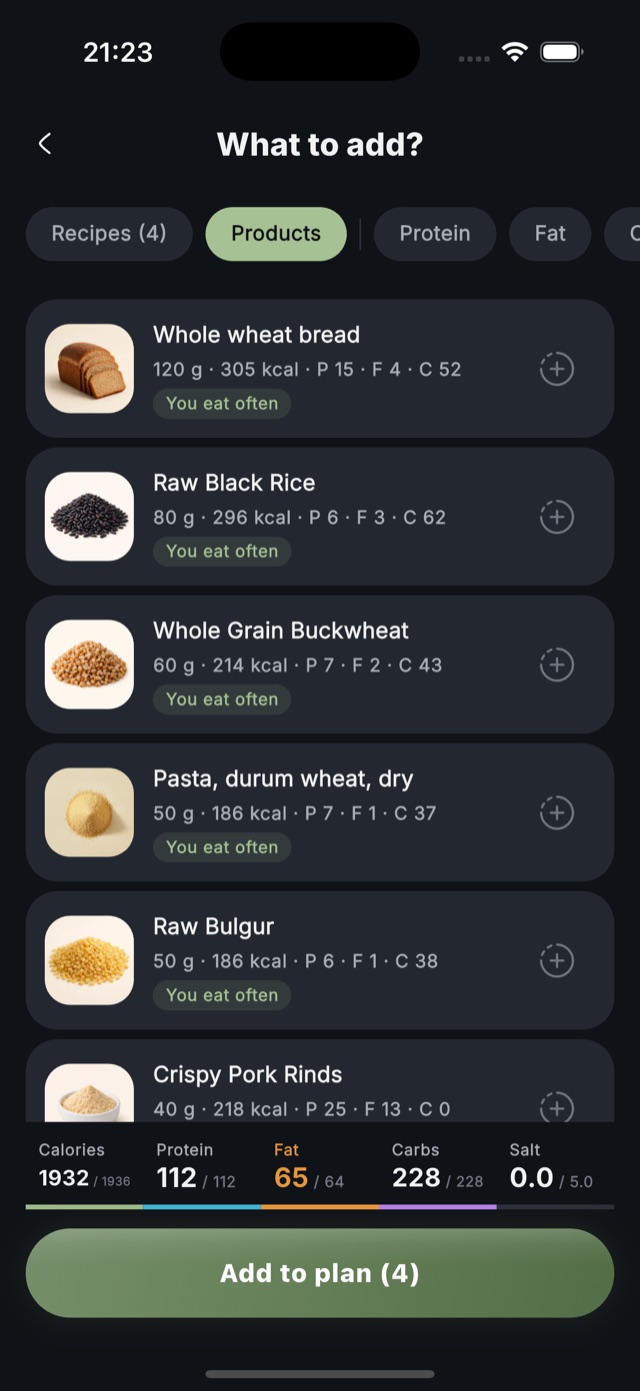 Product suggestions in Zru and Hudnu that close a protein gap in the day